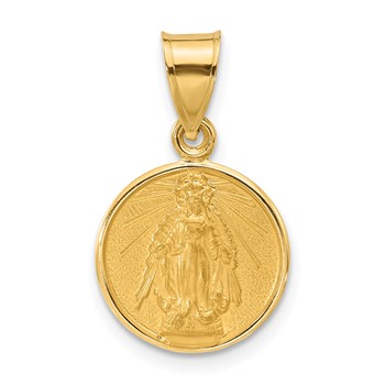 14k Polished and Satin Solid Miraculous Medal Plain Back Pendant