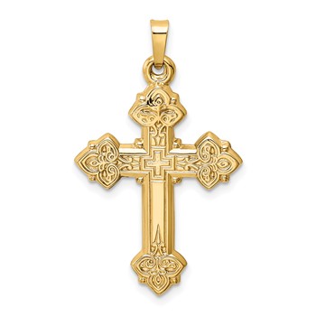 14k Budded Hollow Cross Pendant
