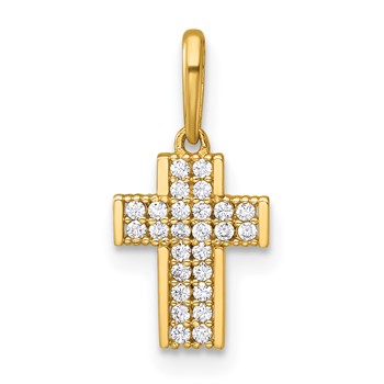 14k Polished Pave CZ Latin Cross Charm / Pendant