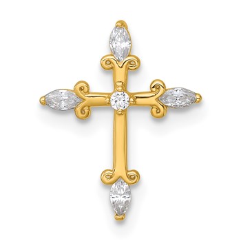 14k Polished Fancy CZ Cross Chain Slide Pendant
