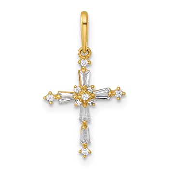 14k Polished Fancy CZ Cross Charm / Pendant