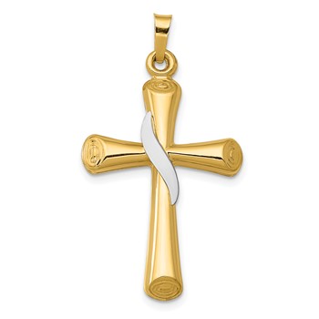 14K Two-Tone Hollow Cross with Drape Pendant