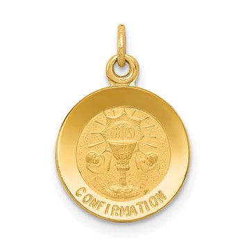 14k Polished and Satin Solid CONFIRMATION Medal Round Pendant