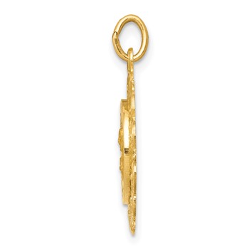 14k Polished and Satin Solid Sacred Heart of Jesus Medal Scalloped Edge Round Charm — alternate view