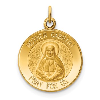 14k Polished and Satin Solid Mother Cabrini Medal Round Charm