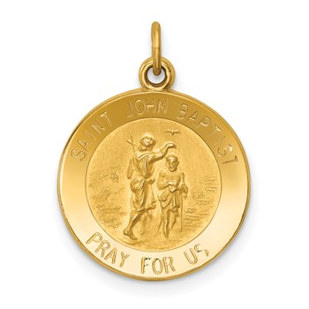 14k Polished and Satin Solid St John the Baptist Medal Round Pendant