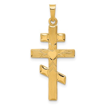 14K Eastern Orthodox Cross with Heart Pendant