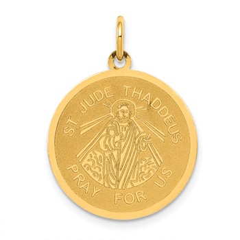 14k Polished and Satin Solid Saint Jude Thaddeus Round Disc Charm