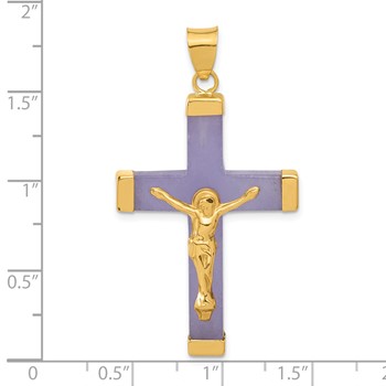14k Yellow Gold Lavender Jade Crucifix Pendant — alternate view