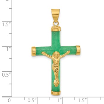 14ky Green Jade Crucifix Pendant — alternate view