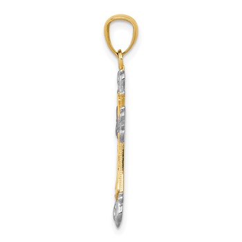 14k and White Rhodium Diamond-cut Fleur de Lis Cross Pendant — alternate view