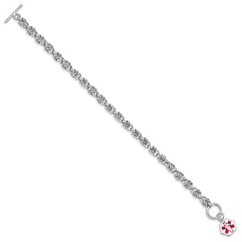 Sterling Silver Rhodium Engraveable Enamel Hexagon Medical ID Bracelet — alternate view