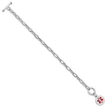 Sterling Silver Rhodium Engraveable Enamel Disc Medical ID Bracelet — alternate view