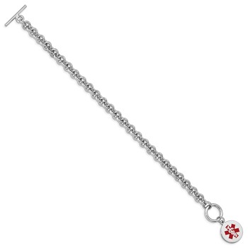 Sterling Silver Rhodium Engraveable Enamel Disc Medical ID Bracelet — alternate view