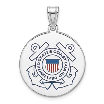 Sterling Silver Rhodium-plated US Coast Guard Disc