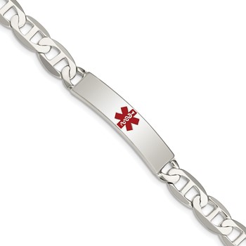 Sterling Silver Polished Medical Anchor Link ID Bracelet