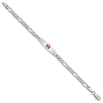 Sterling Silver Rhodium-plated Medical ID Figaro Link Bracelet — alternate view