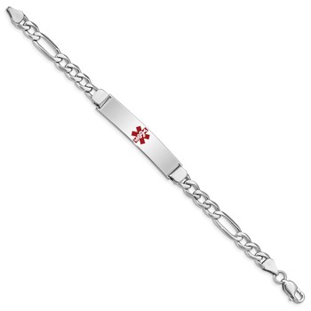 Sterling Silver Rhodium-plated Medical ID Figaro Link Bracelet — alternate view