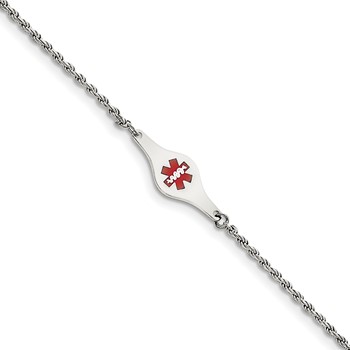 Sterling Silver Rhodium-plated Medical ID Rope Link Bracelet