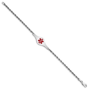 Sterling Silver Rhodium-plated Medical ID Rope Link Bracelet — alternate view