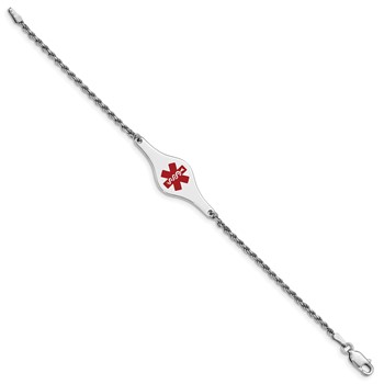 Sterling Silver Rhod-plated Children's Medical ID Bracelet w/Rope Li — alternate view