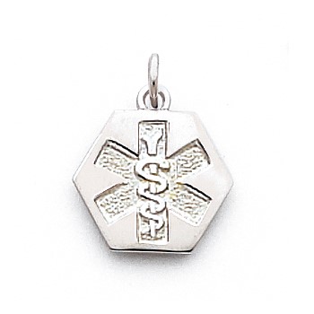 Sterling Silver Rhodium-plated Non-enameled Medical Jewelry Pendant