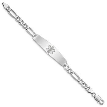 Sterling Silver Rhod-plt Non-enameled Medical ID Figaro Link Bracelet — alternate view