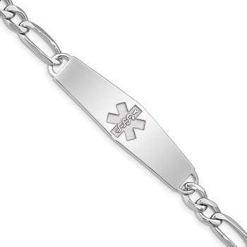 Sterling Silver Rhod-plt Non-enameled Medical ID Figaro Link Bracelet