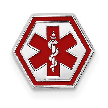 Sterling Silver Rhod-plt Enameled Attachable Emblem Medical Charm