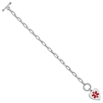 Sterling Silver Rhodium Engraveable Enamel Heart Medical ID Bracelet — alternate view