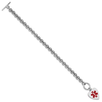 Sterling Silver RH-pltd Engraveable Enamel Heart Medical ID Bracelet — alternate view