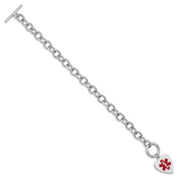 Sterling Silver Rhodium Engraveable Enamel Heart Medical ID Bracelet — alternate view