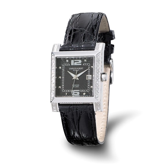 Image of Ladies Charles Hubert 0.42ct. Diamond Bezel Black 29x28mm Dial Watch