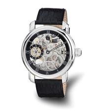Image of Mens Charles Hubert Leather Band Black Skeleton Dial Watch