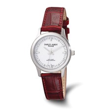 Image of Ladies Charles Hubert Brown Leather Band White Dial Watch