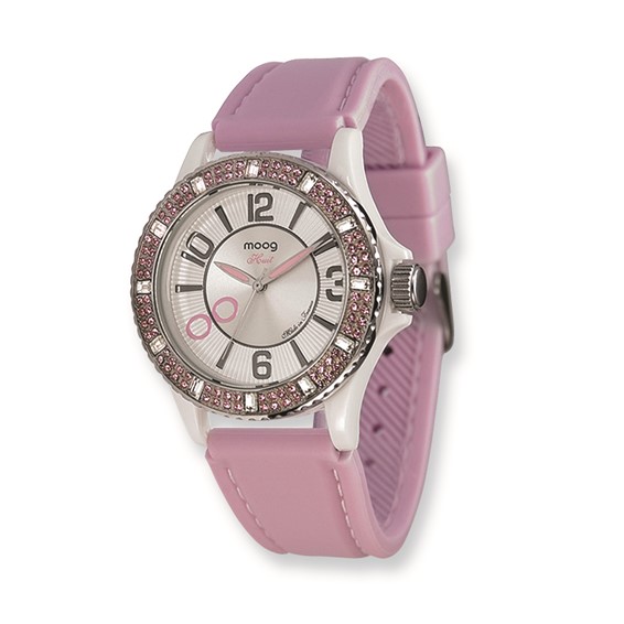 Moog Fashionista Huit White Dial/Pink Silicon Strap Watch 