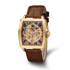 Image of Charles Hubert Brown Strap IP-plated Skeleton Dial Automatic Watch