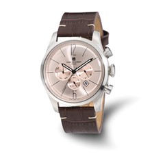 Image of Mens Charles Hubert Stainless Steel Leather Band 46mm Dual Time Watch