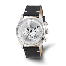 Image of Mens Charles Hubert Stainless Steel Leather Band 46mm Dual Time Watch