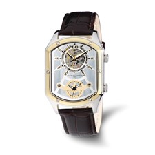 Image of Mens Charles Hubert Two-tone IP-plated Leather 38x46mm Dual Time Watch