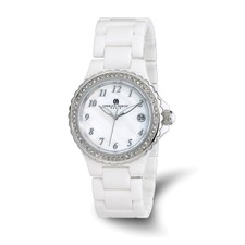 Image of Charles-Hubert White Ceramic 38mm Stainless Steel Crystal Bezel Mother of Pearl Dial with Date Watch