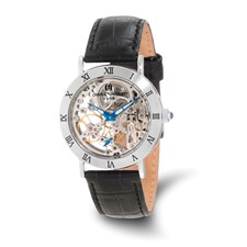 Image of Ladies Charles Hubert Stainless Skeleton Dial Leather Band 35mm Watch