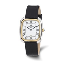Image of Ladies Charles Hubert IP Two-tone Square Black Leather Band Watch