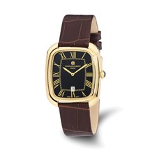 Image of Mens Charles Hubert IP-plated Square Brown Leather Band Watch