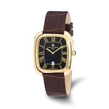 Image of Ladies Charles Hubert IP-plated Square Brown Leather Band Watch