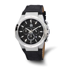 Image of Mens Charles Hubert Stainless Steel Chrono Black Dial Solar-powered Watch
