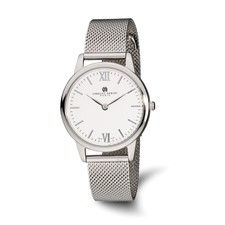 Image of Mens Charles Hubert Stainless Steel Silver-tone Dial Mesh Band Watch