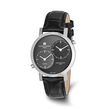 Image of Mens Charles Hubert Leather Black/Gray 37mm Dial Dual Time Watch