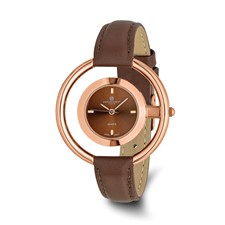 Image of Ladies Charles Hubert Rose Finish Brass Brown Dial Modern Circle Watch