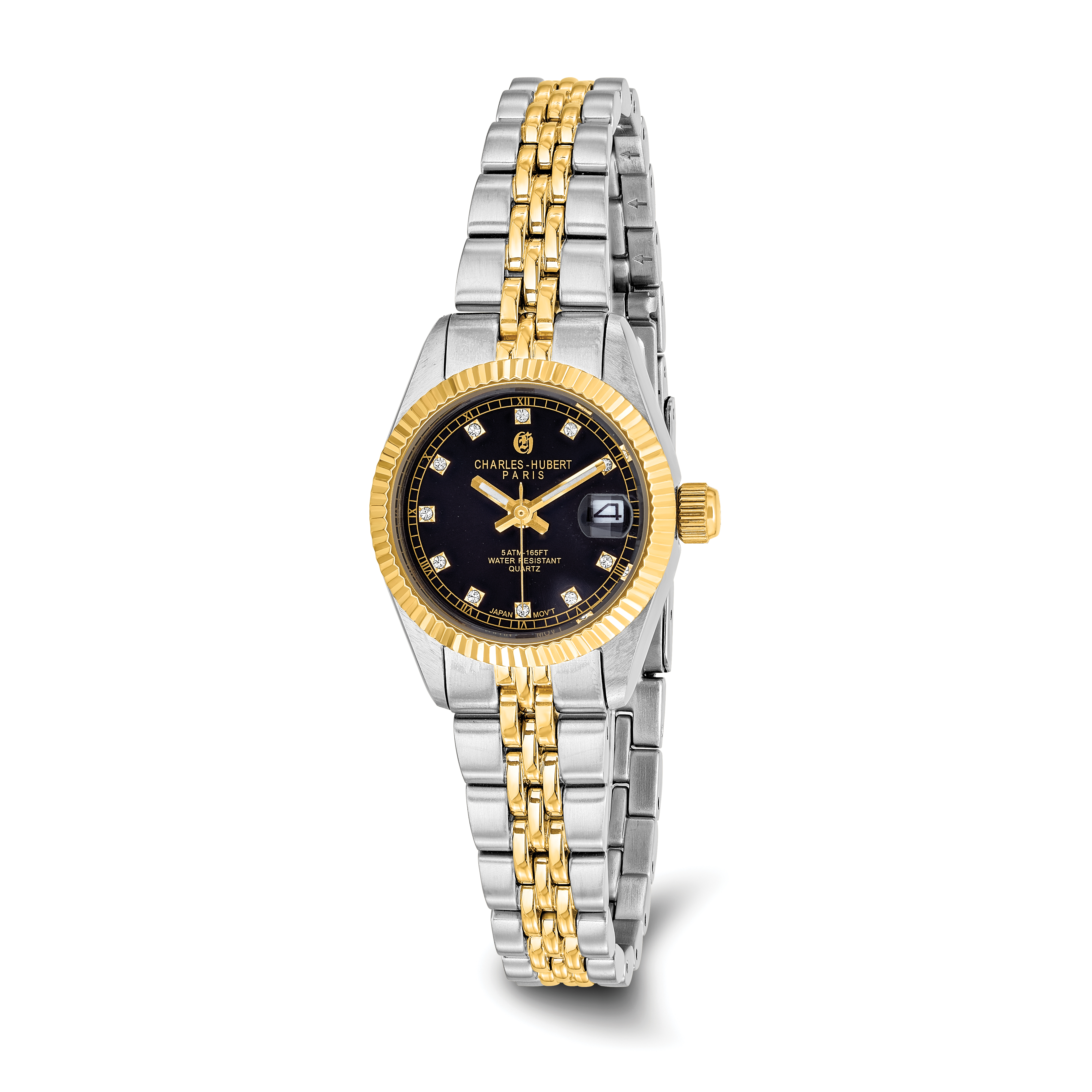 Ladies Charles Hubert Two-tone Stainless Steel Black Dial Watch